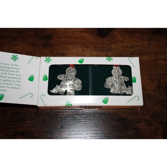Longaberger 2000 Pewter Christmas Ornaments "Roger and Ginger" Gingerbread NEW - Picture 1 of 2